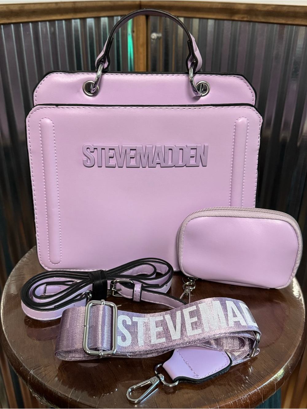 Small Lavendar Light Purple Violet Steve Madden Bevelyn Satchel Crossbody Bag